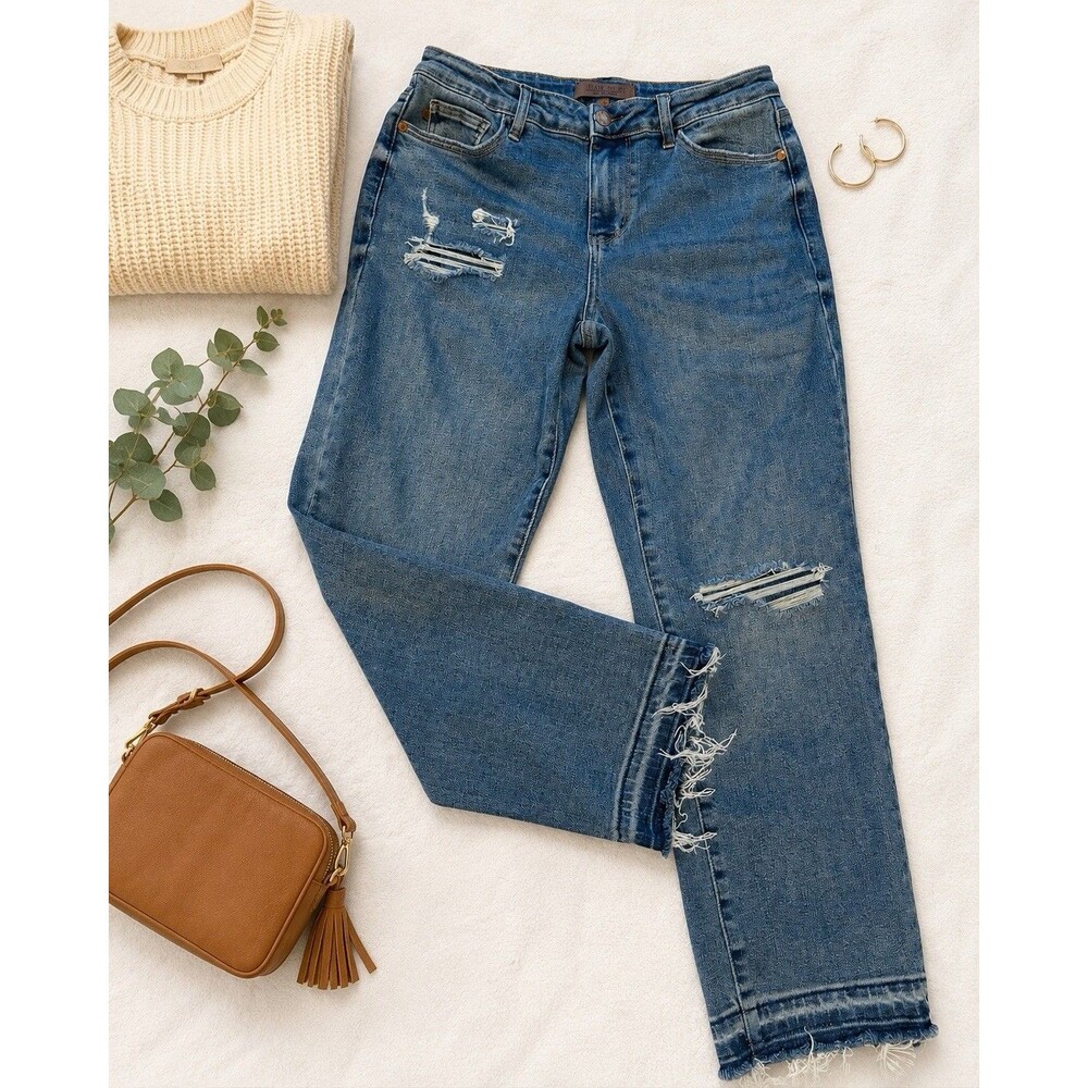 Judy Blue Los Angeles Women’s Jeans 7/28 Boyfriend Fit Stretch Raw Hem